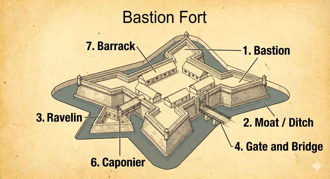 Top-down diagram of Bastion Fort