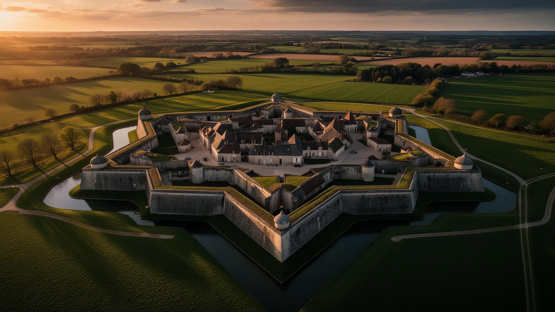 Star-shaped Vauban fortress at sunset